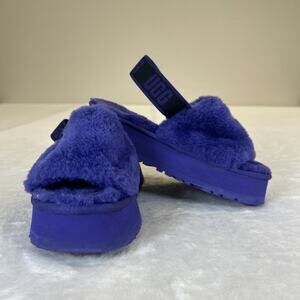 Women's UGG Disco Slide Fluffy Comfort Slip-On Platform Slippers Purple Size 6